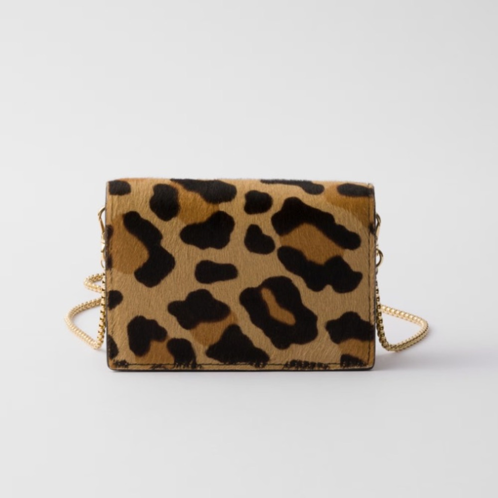 NWT Prada - Leopard Print Mini Bag | Printed leather card holder on gold chain - Picture 8 of 14